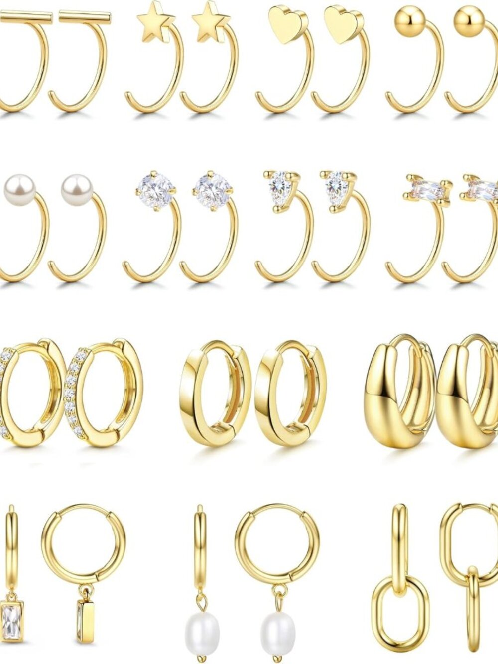 Chic 14K Gold Plated Small Backless Half Hoop Earrings Set for Women